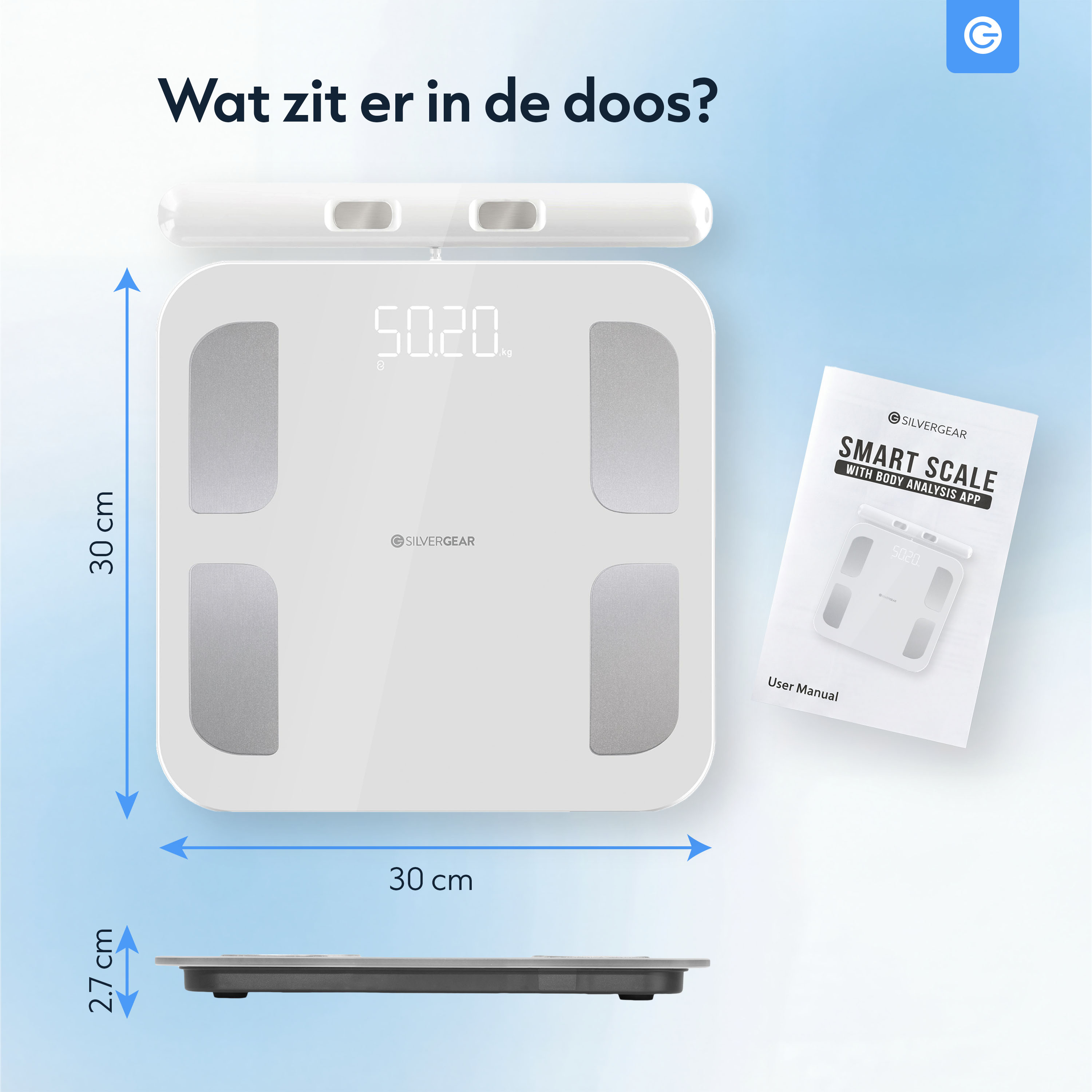 Wat zit er in de verpakking van de Weegschaal Pro?