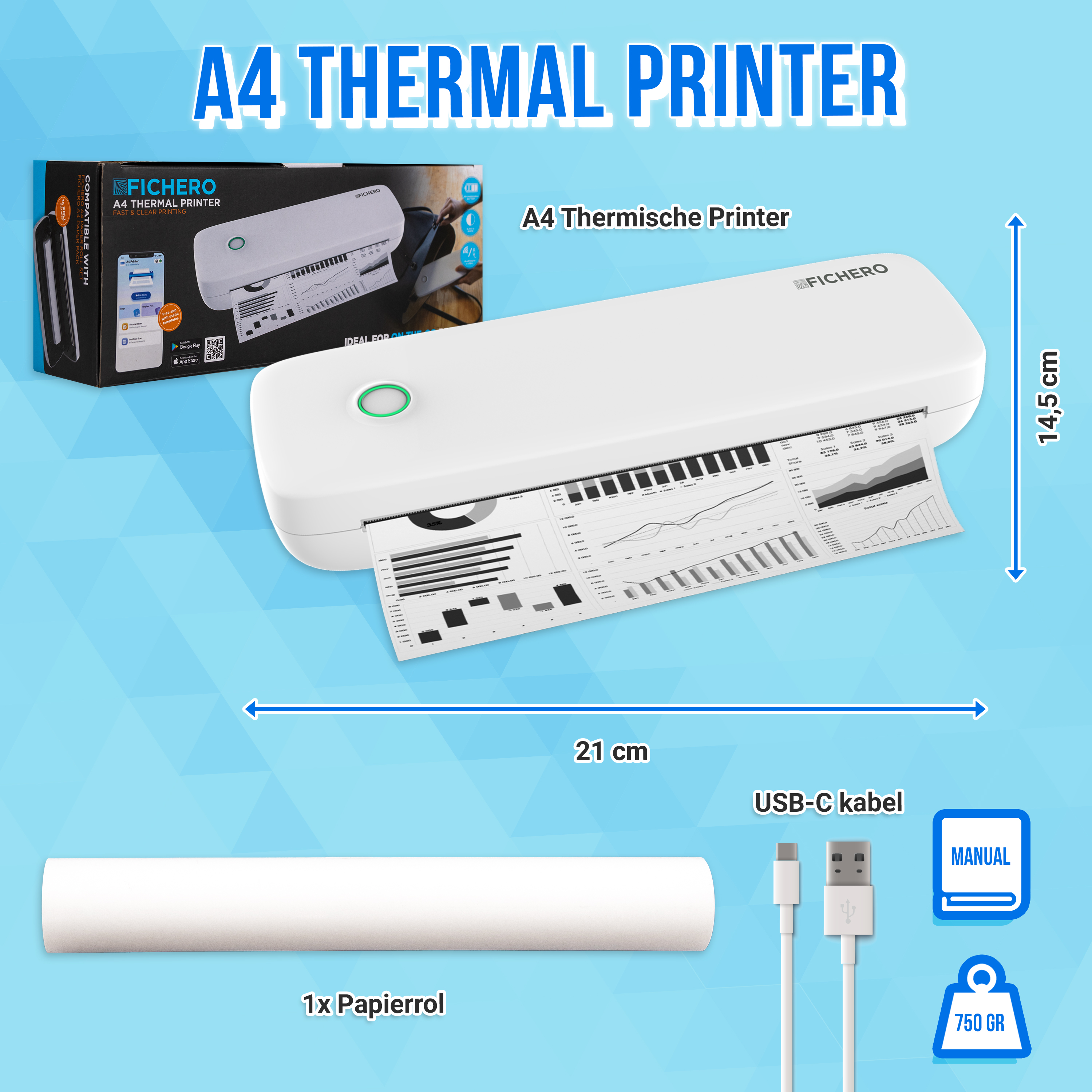 Wat zit er in de verpakking van de A4 Thermische Printer?