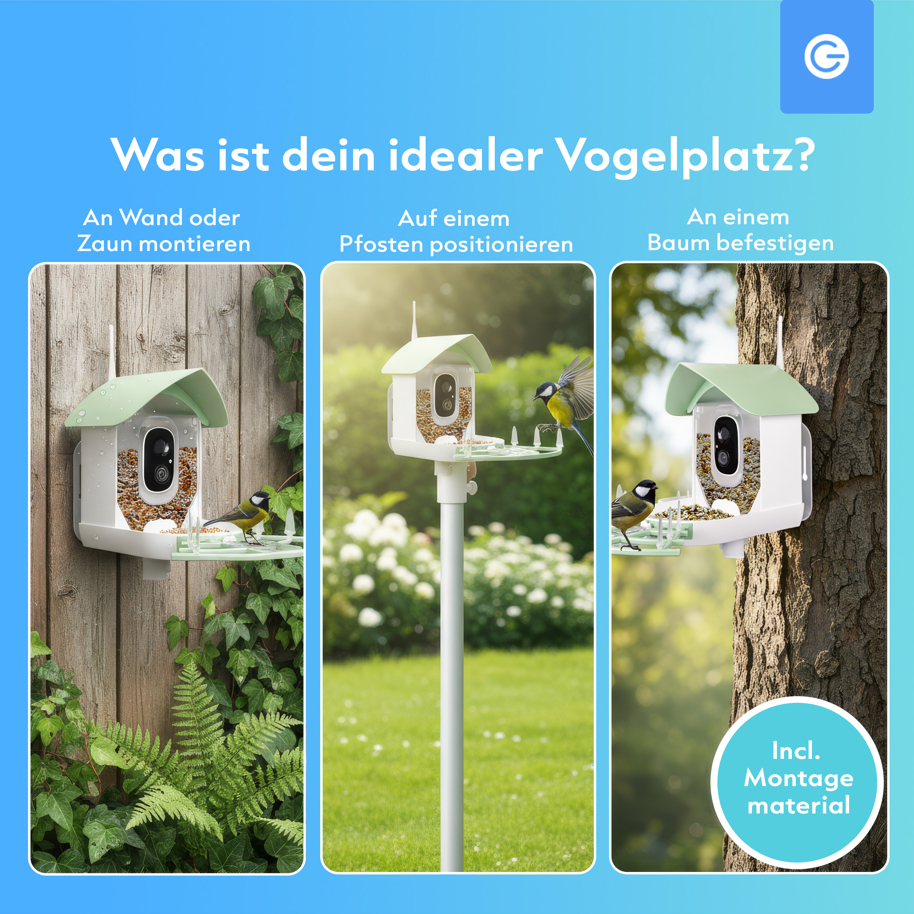 Welche Aufhängemöglichkeiten gibt es für den Smart Vogelfutterhaus?