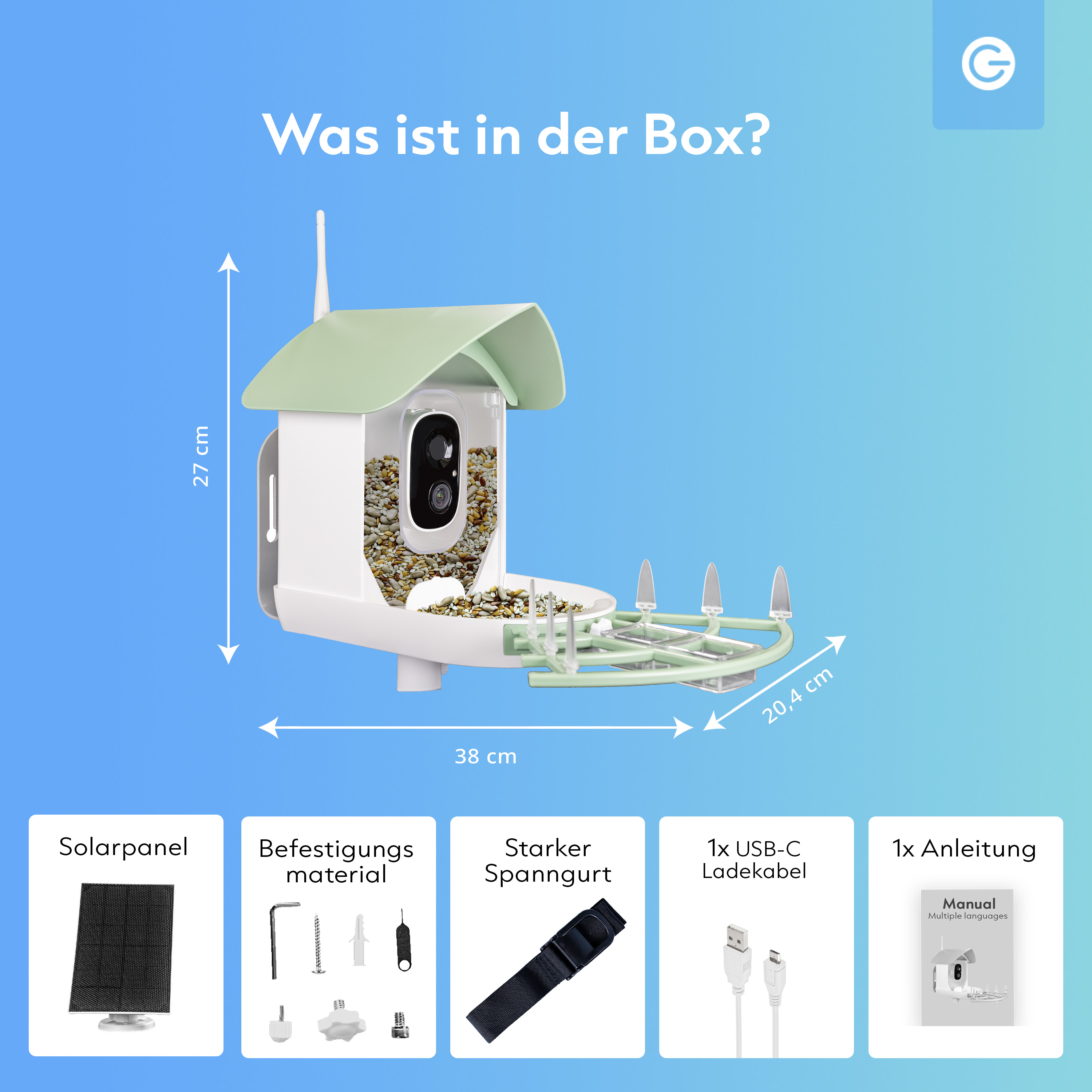 Was ist in der Verpackung des Smart Vogelfutterhaus?