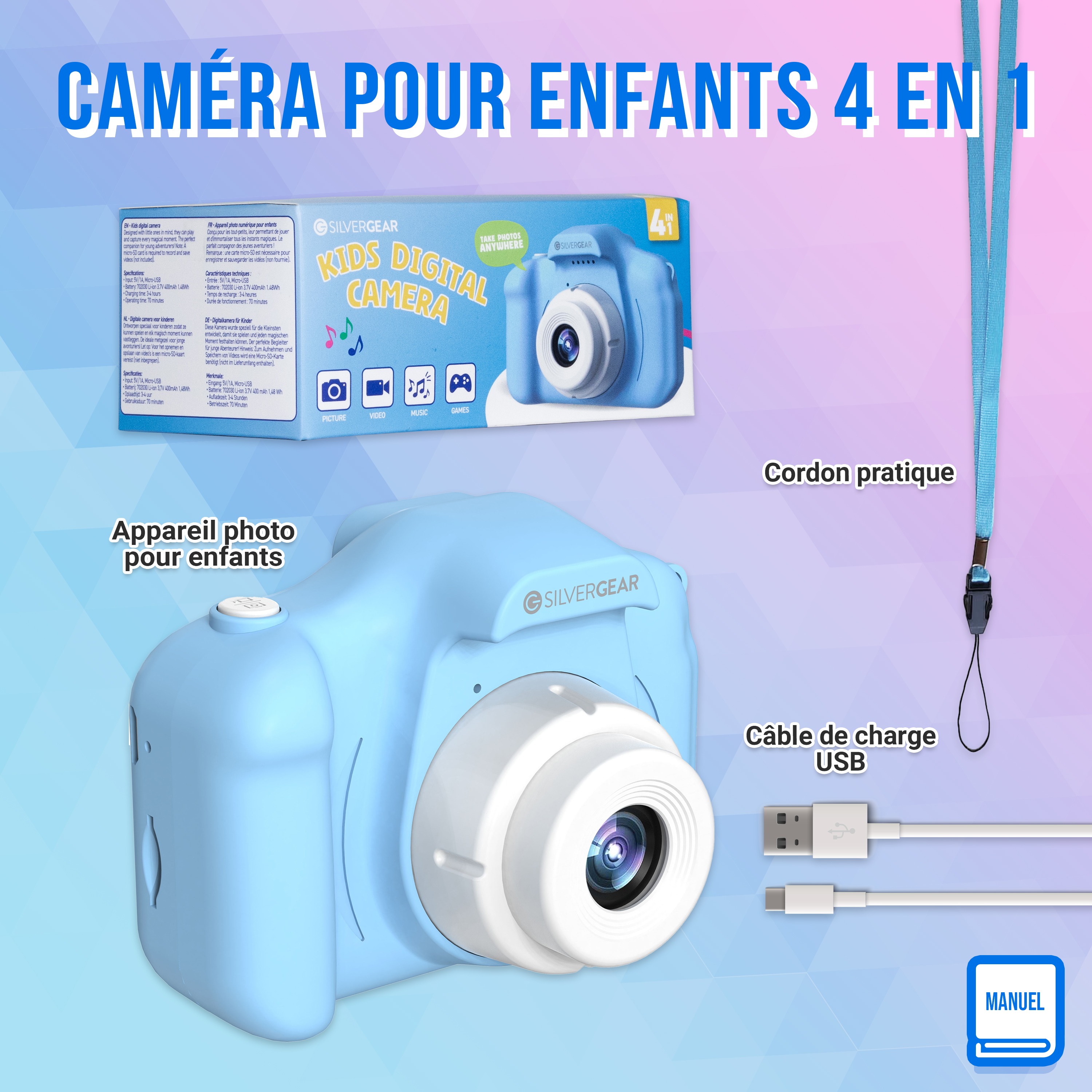 Appareil Photo 4-en-1 pour Enfants - Bleu