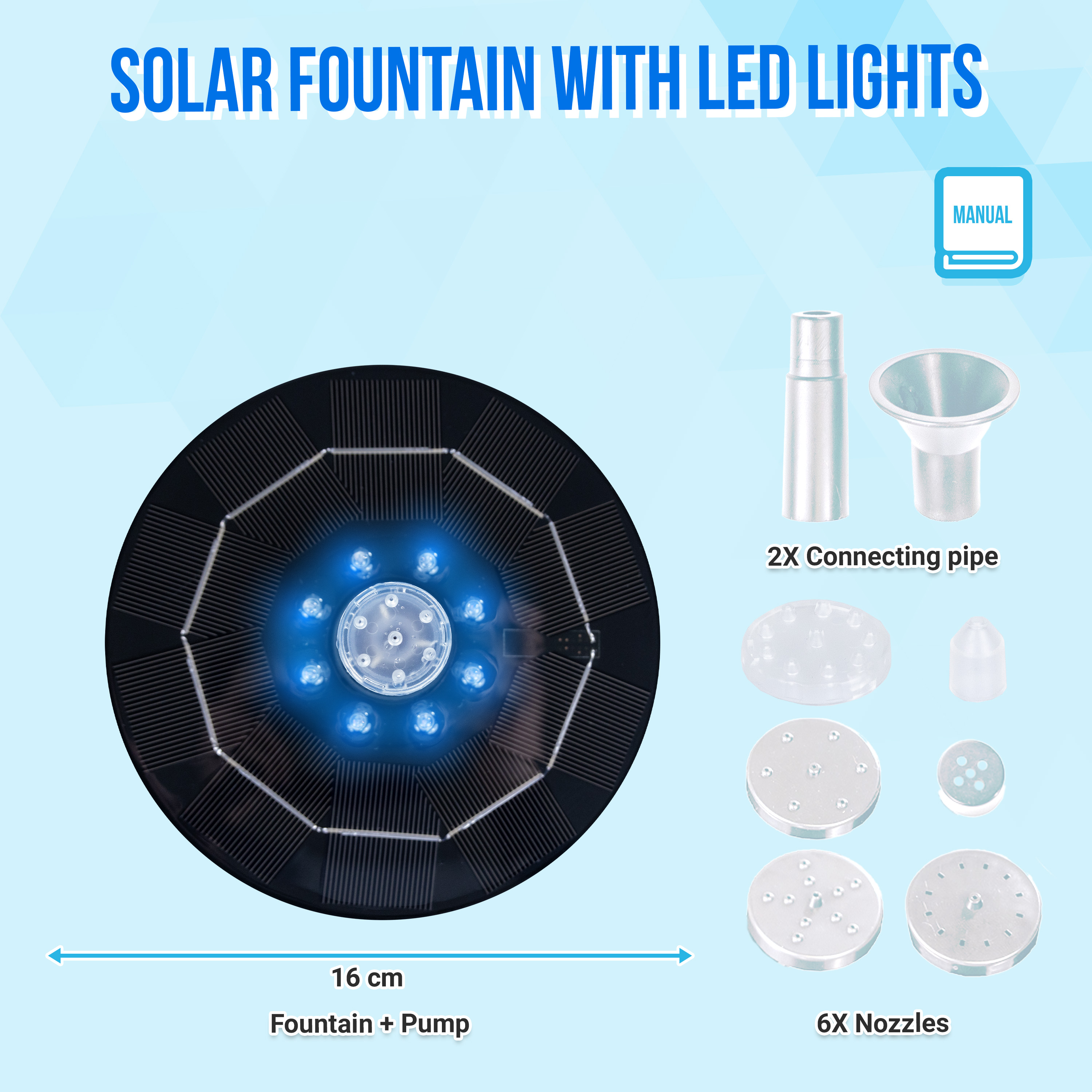 Solar Fountain on Solar Energy with LED Lights