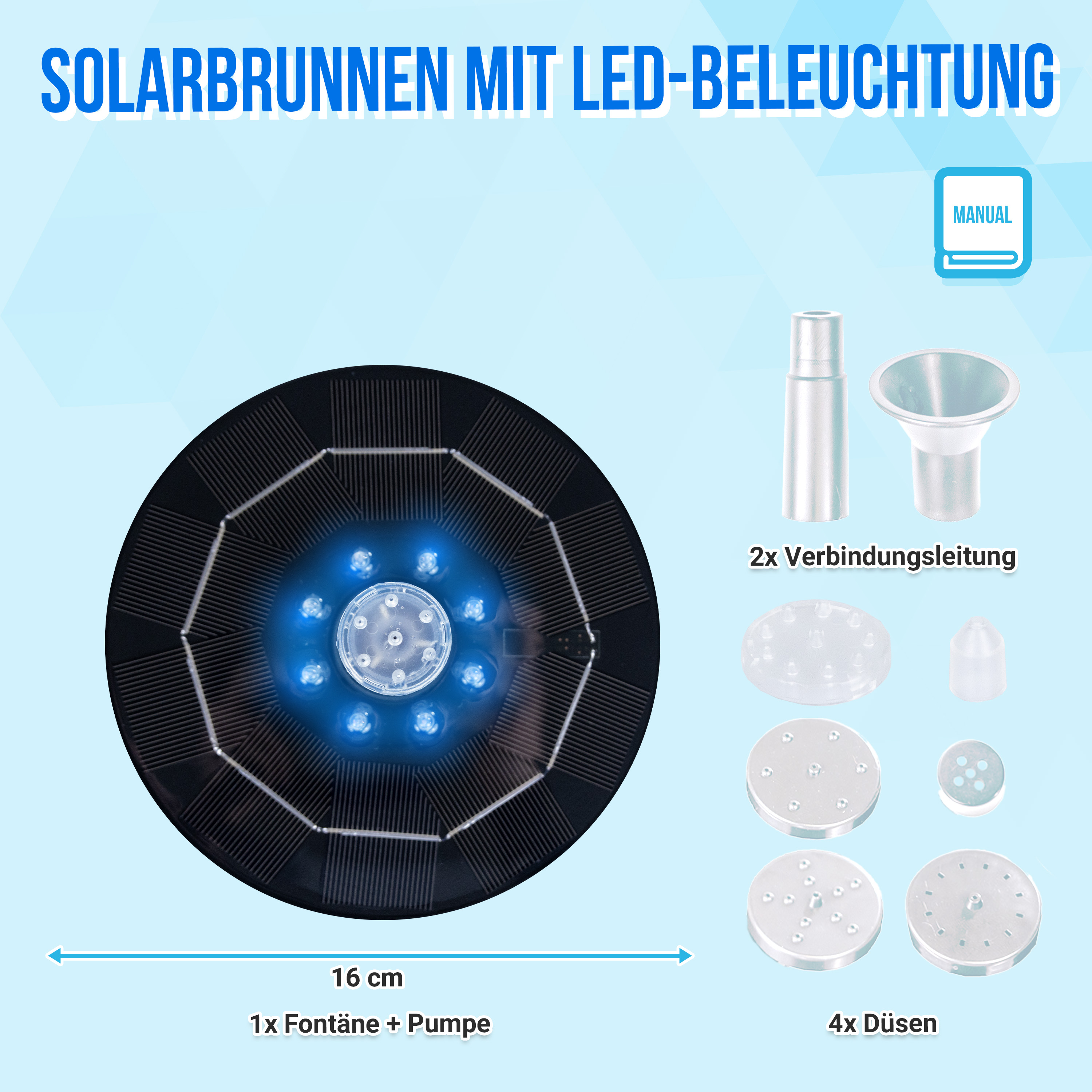 Solar Springbrunnen mit LED-Beleuchtung