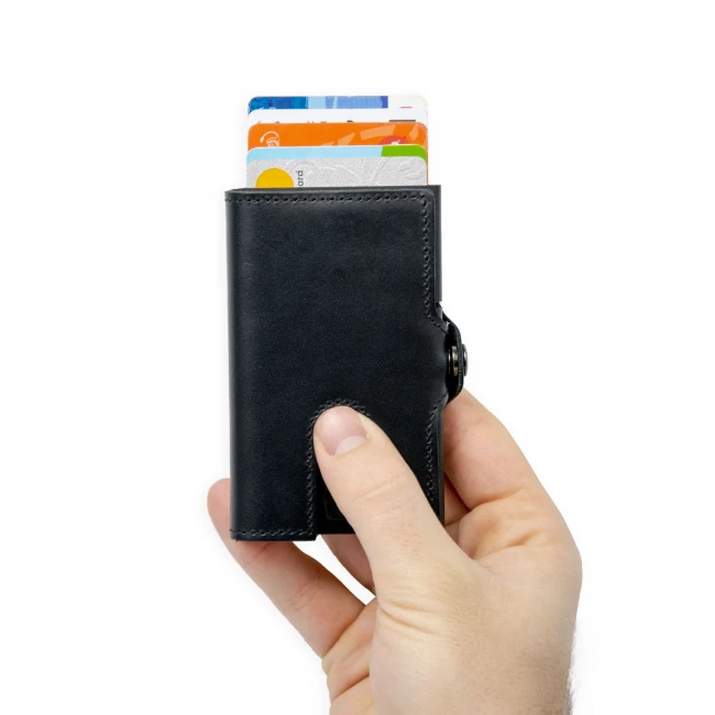 Genuine Leather Card Holder Wallet - Black