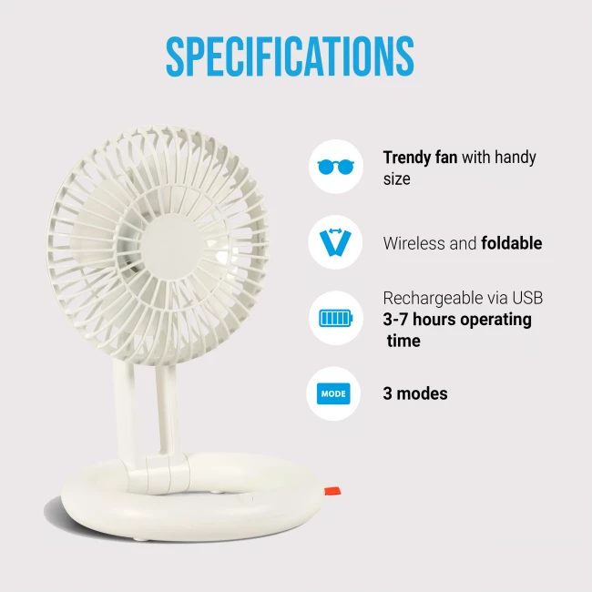 Rechargeable and Quiet Table Fan - White