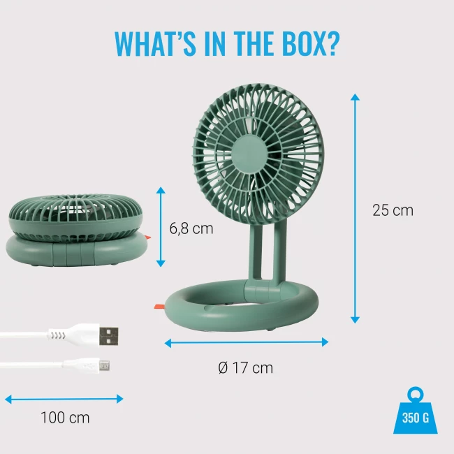Rechargeable and Quiet Table Fan - Green