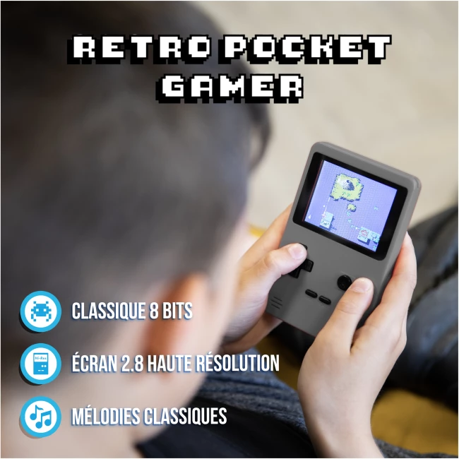 Mini-console de jeux rétro - Gris - Écran de 2,8 pouces - 240 jeux