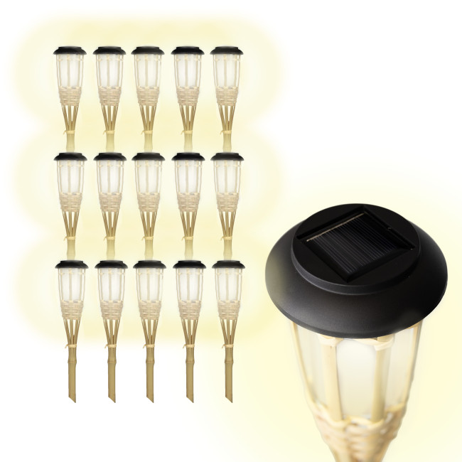Solar LED Tuinfakkel Bamboe - 15-Pack