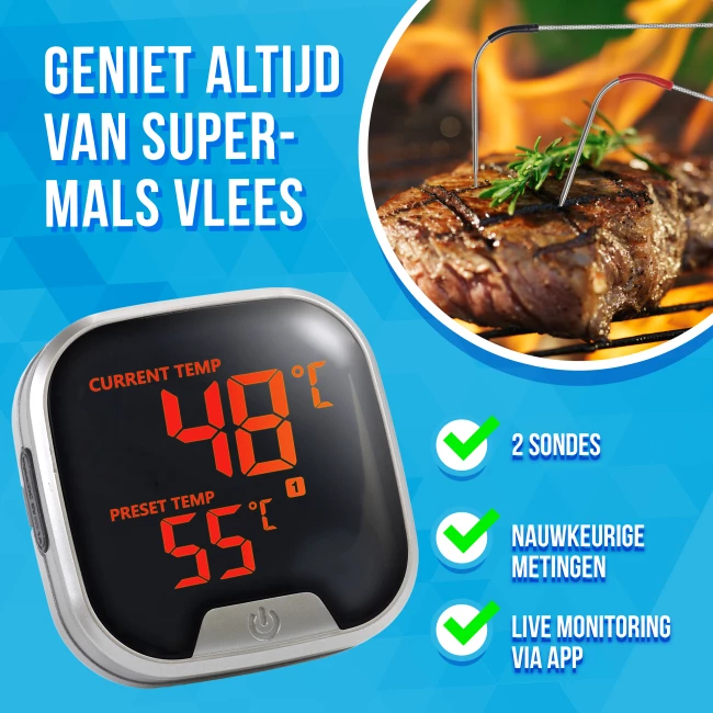 Slimme BBQ Vleesthermometer met App kopen? Silvergear.eu Silvergear