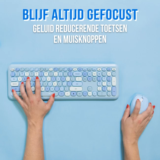 Retro Toetsenbord en Muis Set Draadloos - Blauw - Combideal met Stevige Laptop Standaard