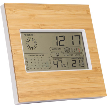 Thermometer en Hygrometer met wekker - Bamboe