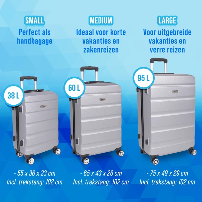 Kofferset 3-delig Venice met TSA-slot | Zilver | Lichtgewicht