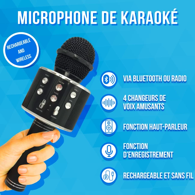 Microphone karaoké sans fil - Noir