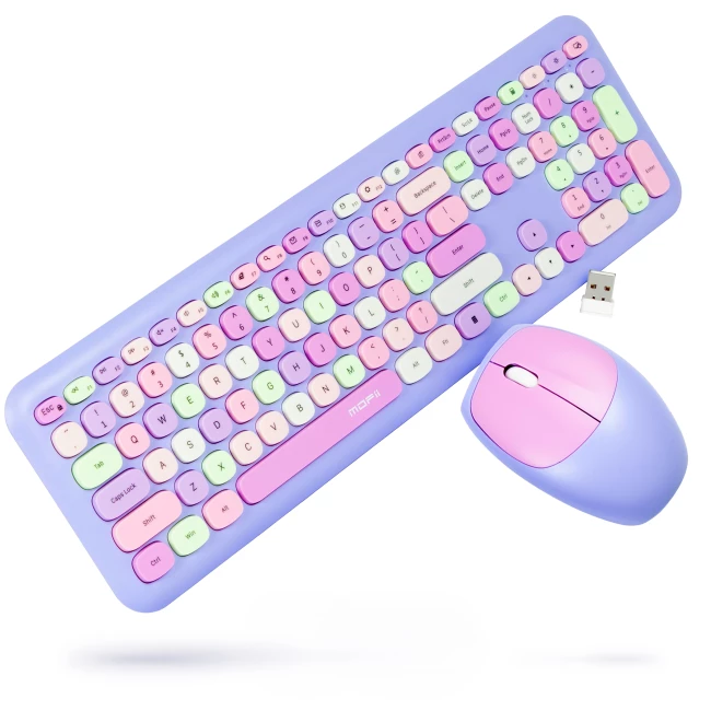 Wireless Retro Keyboard and Mouse Set - Purple