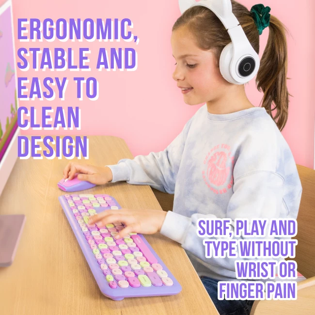 Wireless Retro Keyboard and Mouse Set - Purple