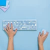 Wireless Retro Keyboard and Mouse Set - Blue - 2