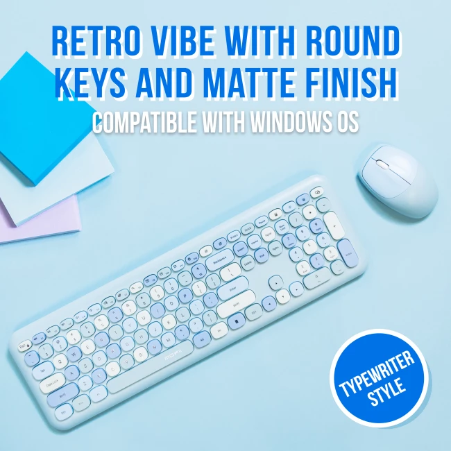 Wireless Retro Keyboard and Mouse Set - Blue