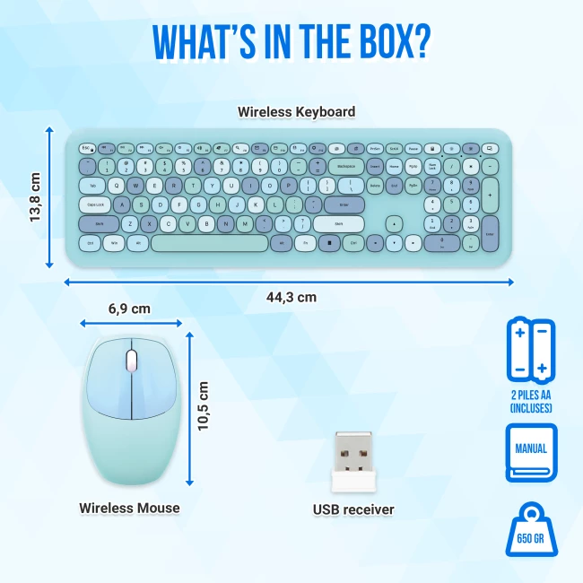 Wireless Retro Keyboard and Mouse Set - Blue