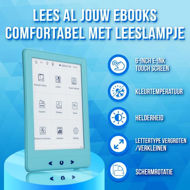 E-reader - 6 Inch - 4 GB - Blauw