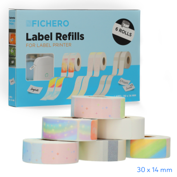 Refills Fichero Label Printer - 14 x 30mm - Colour Mix - 6 label rolls