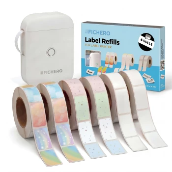 Nachfüllpacks Fichero Etikettendrucker - 14 x 30mm - Farbe Mix - 6 Etikettenrollen