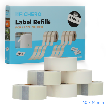 Refills Fichero Label Printer - 14 x 40 mm - White and Transparent - 6 label rolls