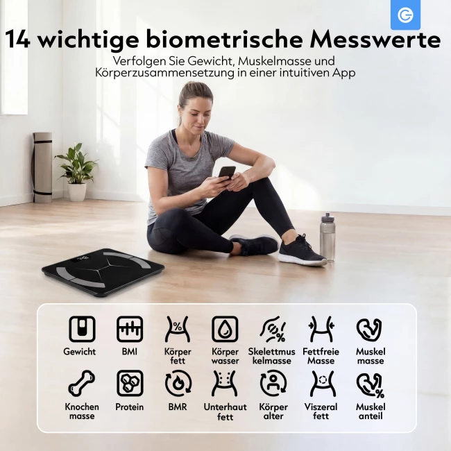 Smart Bluetooth Körperfettwaage - Schwarz