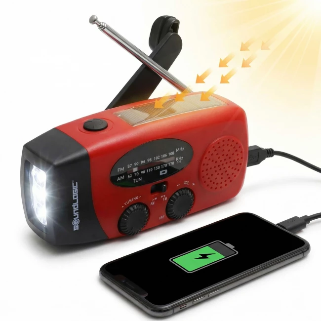 Solar Opwindbare Noodradio - Met Powerbank en Zaklamp