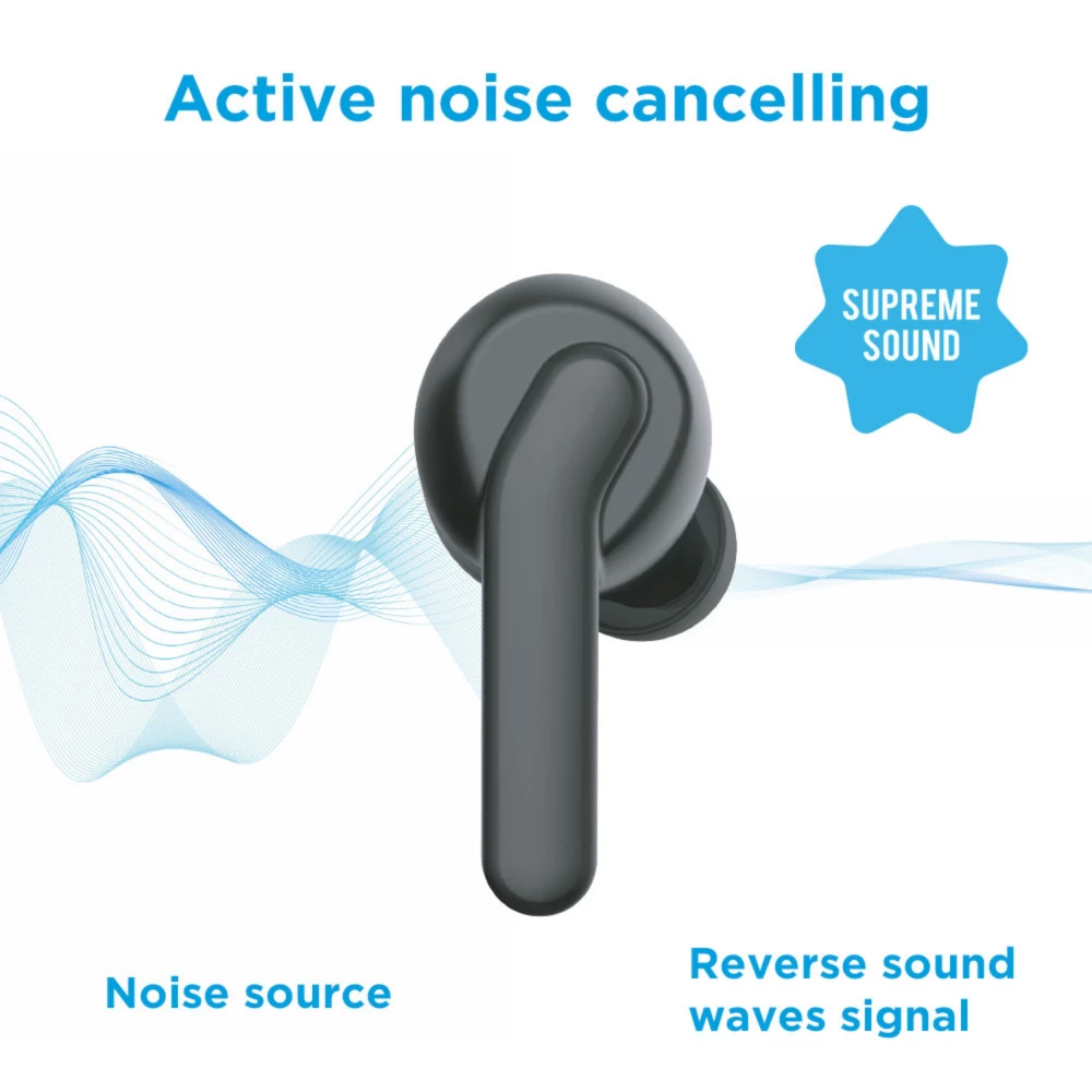 Bluetooth In-ear Noise Cancelling Earbuds - Black - 8