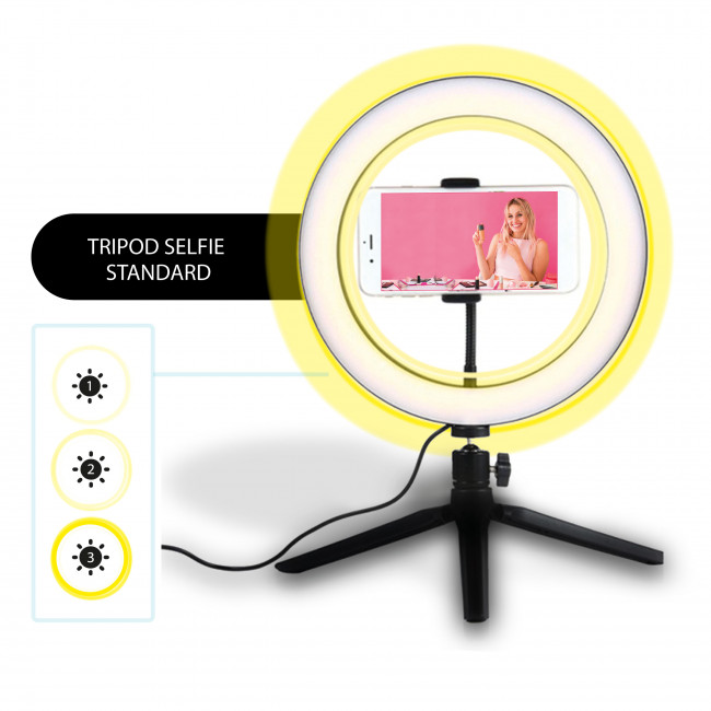 Lampe annulaire pour selfie avec support pour téléphone et trépied